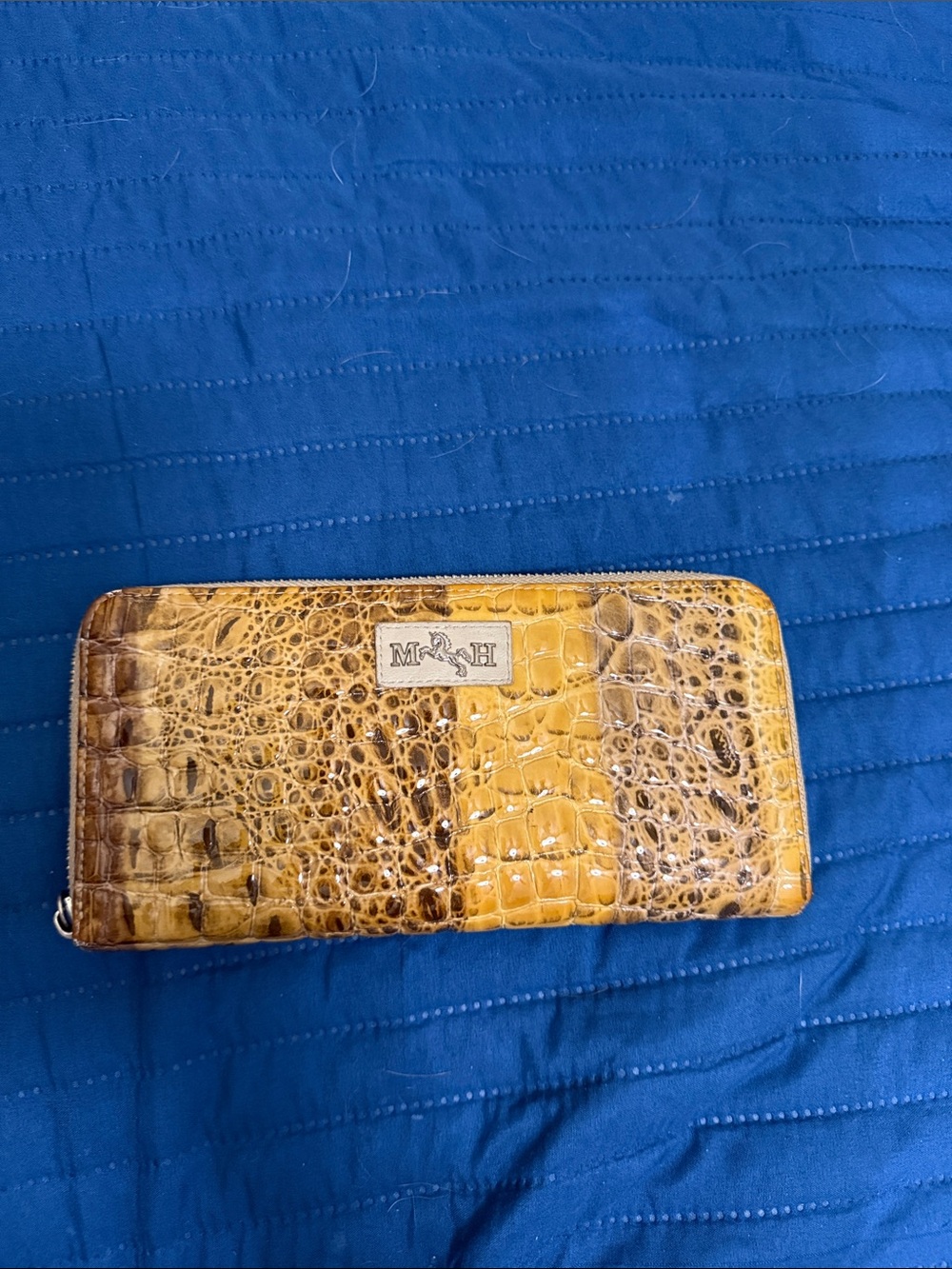 M&H Yellow Croc-Embossed Zip Wallet